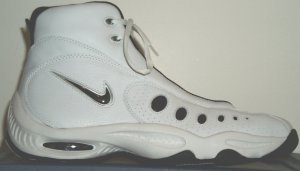 Nike Air Afterburner High basketball shoe, white with black SWOOSH and trim