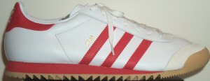adidas ROM training shoe: white with red trim and stripes