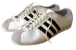adidas "Gym" sneaker, white leather with black stripes