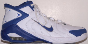 Nike Air Uptempo Game basketball shoe, white with blue trim