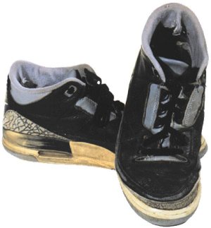 Air Jordan 3 basketball shoe, black with gray trim and artificial iguana skin