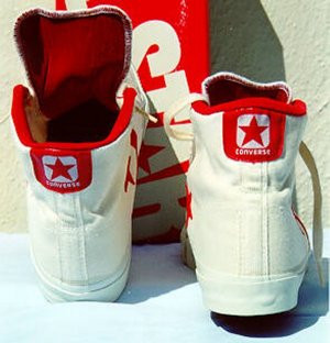 Back view of red Converse All Star II high-tops
