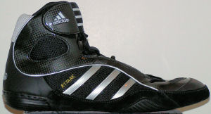adidas A'ttaak wrestling shoe: black with silver stripes and trim