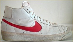 Nike Blazer high-top, white leather, red SWOOSH