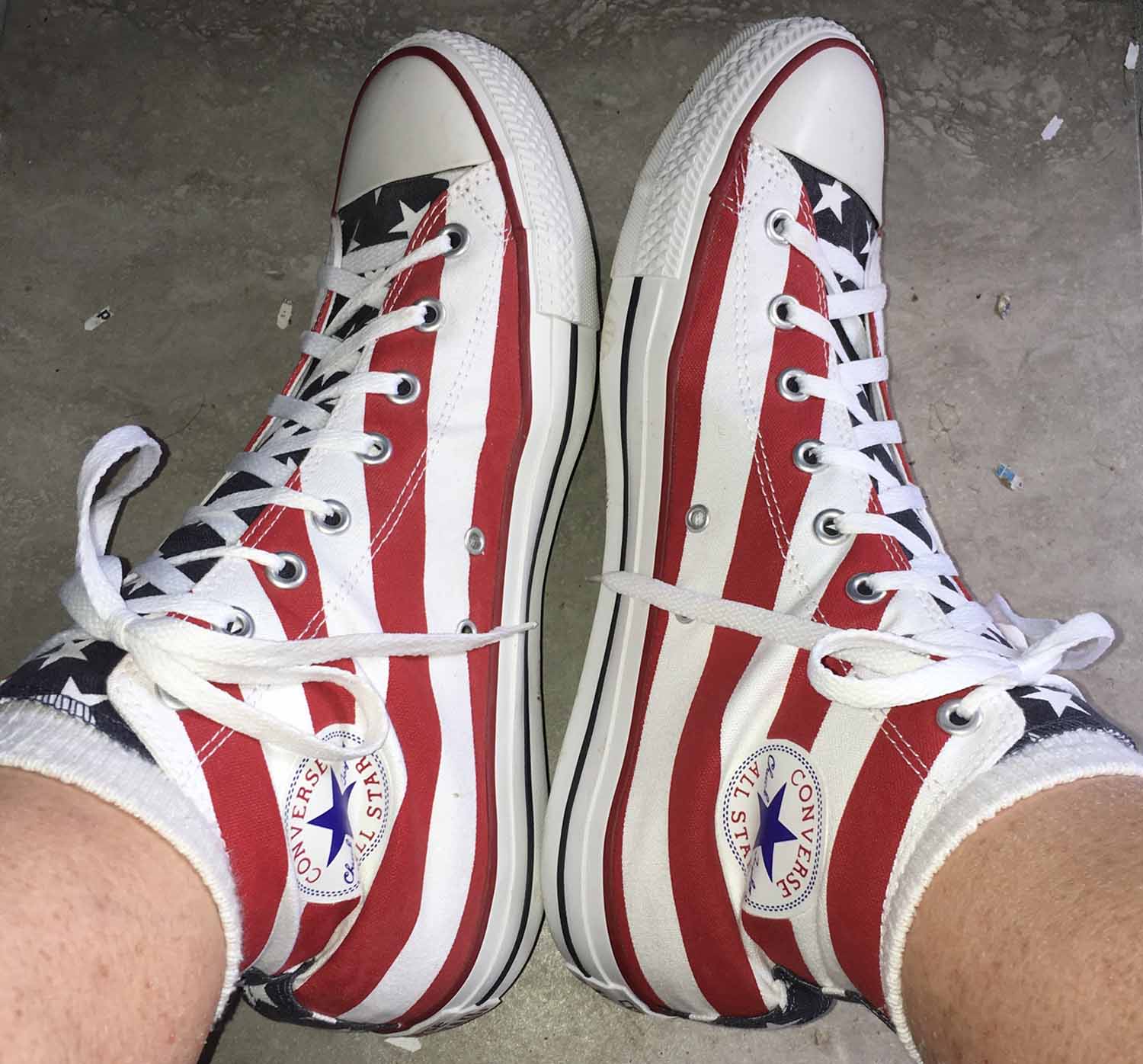 Red, white, and blue Converse CTAS Stars and Bars hightops