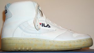 Fila FX-100 white high-top sneaker (ankle strap removed)