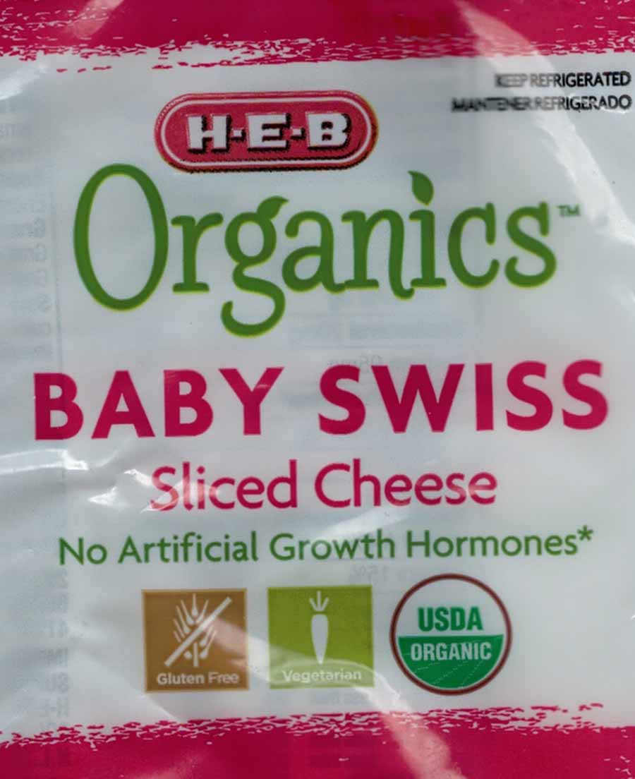 HEB Organic Baby Swiss package label