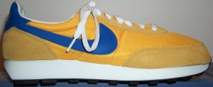 Nike LDV running shoe, yellow with blue trim and SWOOSH