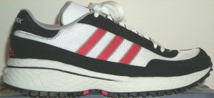 adidas New York retro running shoe in white and black with red stripes