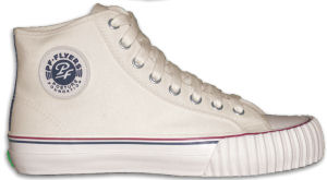 PF Flyers, recent issue, white high-tops with white foxing