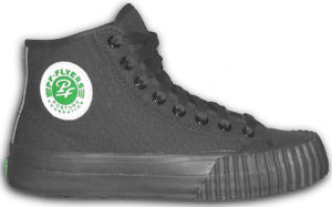 PF Flyers, recent issue, black high-tops with black foxing