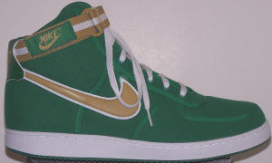 Nike Vandal high-top shoe: green with tan and white SWOOSH and ankle strap
