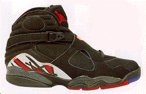 Air Jordan 8 basketball shoe, black with red and white trim