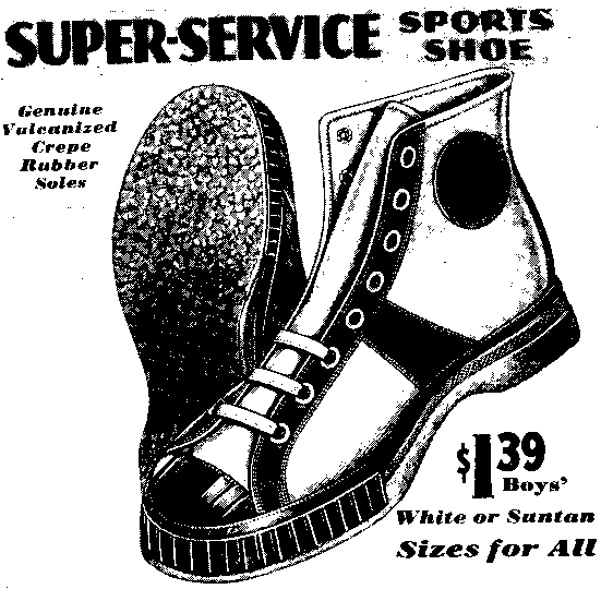 Montgomery Ward "Super-Service Sports Shoe", a canvas high-top sneaker ($1.39)