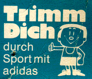 adidas box text from the 1970s: "Trim you by sport with adidas" (English translation)