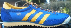 adidas 1976 Montreal Olympics Logo sneakers: blue nylon with suede reinforcements, yellow stripes and trim