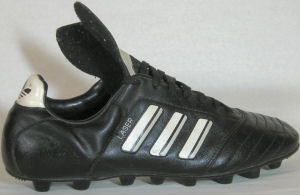 adidas Laser soccer boot, black with gray and white stripes