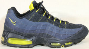 Nike Air Max 95 running shoe in blue with yellow and black trim