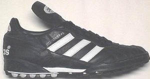 adidas Beckbenbauer #5 leather soccer boot, black with white stripes and trim
