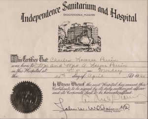 Independence Sanitarium and Hospital birth certificate