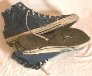 Converse "Chuck Taylor" All-Star high-tops, blue, on their last legs