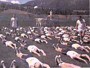 Cadets at the Air Force Academy working out in black high-top Converse "Chuck Taylor" All Star sneakers