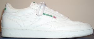 Reebok Club C tennis sneaker, white with green printing