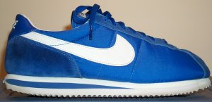 Nike Cortez shoe in blue nylon with white SWOOSH