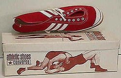 Picture of a red Converse "Chuck Taylor" Track Star shoe with box