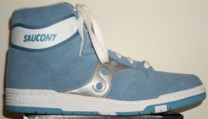 Carolina Blue (Saucony "Hangtime High" retro basketball style) shoes with white and silver trim