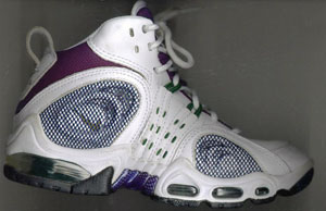 Nike Air Max aerobics shoe, 1998 version: white, purple, gray, green