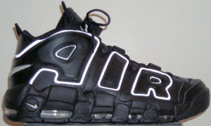 Nike Air More Tempo basketball shoe, black with white trim