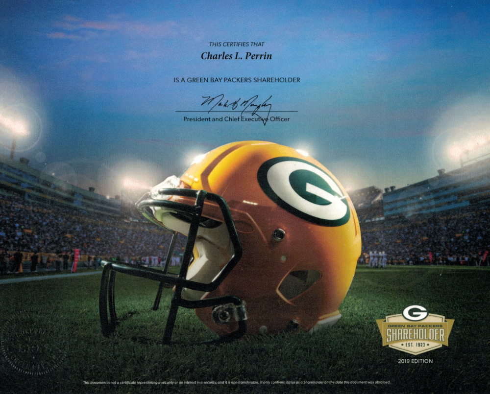Packers Shareholder Collectible Certificate 2019