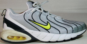 Nike Air Sanjaya running shoe, gray, black trim, bright green SWOOSH