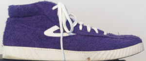 Tretorn Nylite high-top in purple, orange and white trimmed terrycloth